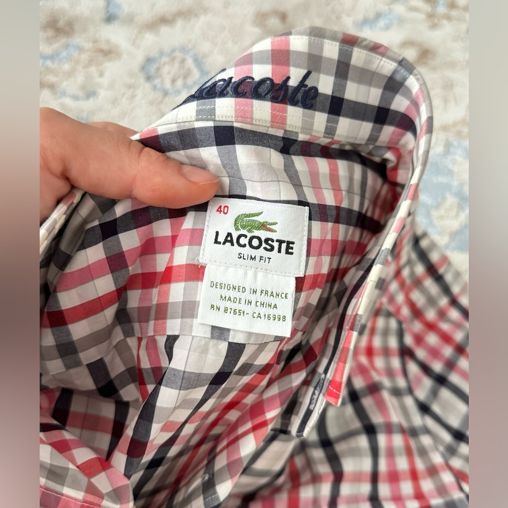 Lacoste Long Sleeve Plaid Slim Fit Shirt 100%
Cotton Men's Size 40 - Picture 8 of 10